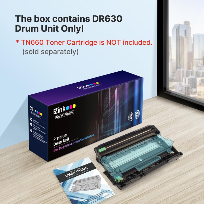 E-Z Ink Compatible Drum Unit (Not Toner) Replacement for Brother DR630 DR 630 to Compatible with DCP-L2520DW DCP-L2540DW HL-L2300D HL-L2305W HL-L2320D HL-L2340DW HL-L2380DW HL-L2680W (2 Pack) - Image 2